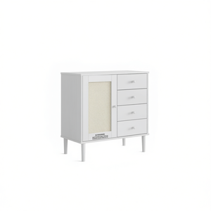 Credenza Senja in Legno Massello Effetto Rattan Bianco 31,5x15,7x31,5 Pollici, Arredamento Moderno per Sala da Pranzo - Product Image 1