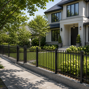 Panel <span class=keywords><strong>de</strong></span> Cerca Metálica <span class=keywords><strong>de</strong></span> Acero Galvanizado Negro, Moderno, para Jardín, Patio, Villa, Valla <span class=keywords><strong>de</strong></span> Seguridad Residencial, Tamaño Personalizado, OEM, ODM, Venta Caliente - Product Image 1