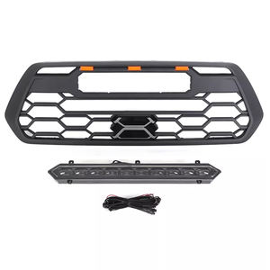 Front Grill Replacement For 2016-2023 Tacoma ABS Grille with 3 LED Lights &amp; Sensor Cover &amp; Light <strong>Bar</strong> Matte Black - Product Image 1