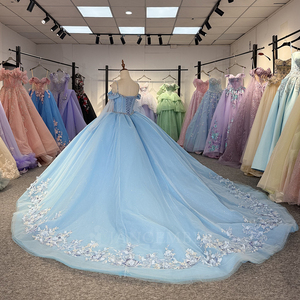 20254 Hermosos Vestidos de Quinceañera Azules con Pedrería, Estilo Imperio, con Falda Abultada para Mujer - Product Image 3