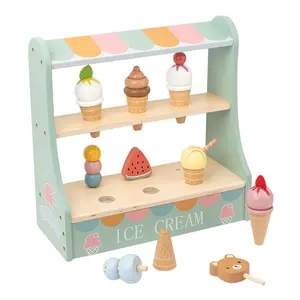 CPC CE ice cream sales store toys Wooden Early Educational afternoon tea kitchen simulated Ice cream stand posicle rack