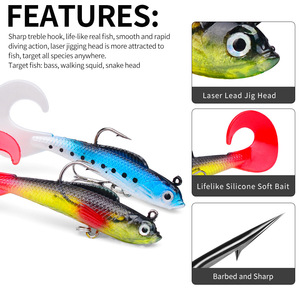 TOPIND En gros Leurres souples artificiels en silicone de 8,5 cm à queue bouclée, yeux 3D lumineux, imprimés pour la pêche au bar en rivière - Product Image 4