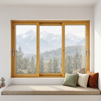Ventana Corredera Plegable Horizontal de Madera Revestida de Aluminio con Aislamiento Térmico, Opción de Colgar para Cocina, Sala de Estar, Apartamento