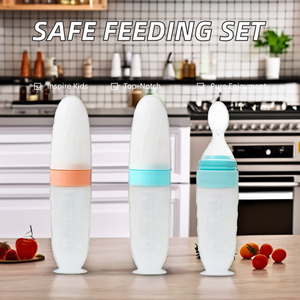 ขวดซิลิโคนเกรดอาหารสำหรับใส่<span class=keywords><strong>ข้าว</strong></span>บด ปลอดภัยและใช้งานง่าย พร้อมลวดลายสัตว์น่ารักและช้อนซิลิโคนนุ่ม สำหรับเด็กอายุ 0-12 <span class=keywords><strong>เดือน</strong></span> - Product Image 5