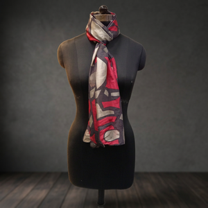 <b>Women's</b> Long Silk <b>Scarf</b> Geometric Pattern Reversible Red Gray <b>Black</b> Daily Wear All Seasons - Product Image 4