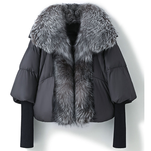 2022 vendite calde soprabito vera pelliccia piumino inverno piumino donna corto argento collo di pelliccia di volpe Trim cappotti - Product Image 4