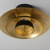 Lustre de plafond RUYI en fer noir, style moderne du milieu du siècle, douille E27, abat-jour ovale à 3 couches avec bordure en feuille d'or pour couloir et salle à manger