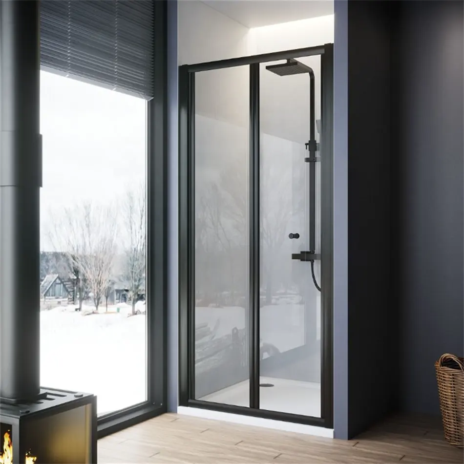 Oumeiga-Duschschirm zu verkaufen gerahmt doppelklappte Duschtür gehärtetes Glas 1000 × 1850 mm schwarz wasserdicht quadratisches Badezimmer modern 5 mm