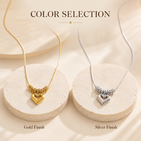 Collier Cœur en Acier Inoxydable Plaqué Or, Pendentif Double Cœur, Chaîne Serpent, Anneaux Multiples, Collier Poli Miroir pour Femme