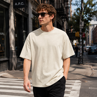 T-shirt décontracté streetwear pour homme, coupe ajustée, col arrière, épaules tombantes, avec logo personnalisé brodé et imprimé