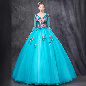 Lake Blue Women's Long Skirt Stage Performance Costume With Floral Embroidery For Art Exam And Chorus Show - Product Image 4
