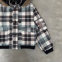 Manteau d'hiver à capuche en toile 100 % coton à carreaux vintage OEM, coupe-vent 480 g/m², haute qualité, boutonné sur le devant, style streetwear et moto
