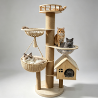 Arbre à chat classique de luxe Pettoyglobal, grand modèle, 173 cm, avec pilier d'escalade en chanvre de 17 cm de épaisseur, maison en bois massif, 4 niveaux et panier en macramé