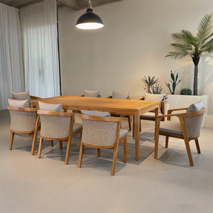 Luxury Teak Wood Outdoor Dining Set Garden Rope Furniture Waterproof Cushion <strong>Patio</strong> <strong>Table</strong> Chairs Hotel Villa Restaurant - Product Image 3