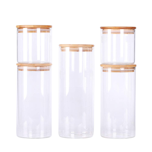 Kitchen Cylindrical Borosilicate Glass Storage <b>Jar</b> with Bamboo Lid 450ml 550ml 580ml 800ml 750ml 1000ml 1900ml - Product Image 3