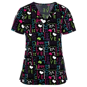 Design Salon de beauté Spa hôpital personnel uniformes de travail infirmière médical gommage Tops personnalisé imprimé <span class=keywords><strong>T</strong></span>-<span class=keywords><strong>Shirt</strong></span> dessin animé - Product Image 3