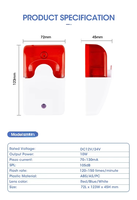 Mini sirène stroboscopique rouge clignotante à haut niveau sonore, filaire, en ABS, système d'alarme de sécurité intérieur/extérieur, portée de détection de 10 m, CE