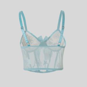 Profondo amore donna Tiffany <span class=keywords><strong>blu</strong></span> ricamo floreale corsetto con ferretto Top Lingerie Sexy <span class=keywords><strong>Bralette</strong></span> con fiocco oversize - Product Image 2