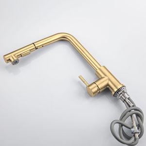 <span class=keywords><strong>Robinet</strong></span> de cuisine extractible en acier inoxydable SUS 304, finition or brossé, en forme de 7, mitigeur eau chaude et froide pour évier - Product Image 5