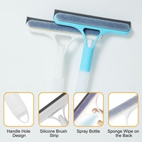 Raclette de douche avec pulvérisation d'eau et brosse pour les interstices, raclette pour vitres de voiture, raclette pour portes de douche en verre, raclette de salle de bain
