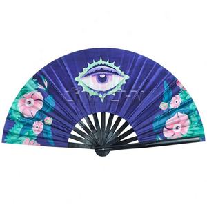 Éventail Big Clack Large 33Cm Polyester Satin Bambou Impression de Logo Personnalisé pour Accessoires de Festivals - Product Image 6