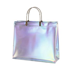 Unisex PVC Handheld Laser <b>Bag</b> Customized Casual Tote Two Handles Open Closure for Clothing Shopping Storage Plastic <b>Gift</b> Handbag - Product Image 4