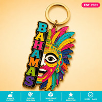 Porte-clés Souvenir Personnalisé SEDEX Carnival Junkanoo des Bahamas, Émail Dur, Remplissage de Couleur, Impression UV, Écologique, Doré Brillant