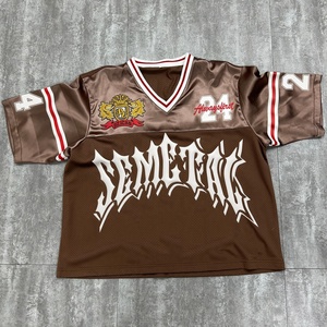 Camisetas de fútbol vintage de malla, personalizadas con estampado en relieve, jersey oversize, camiseta de diseñador con cuello en V, camisetas de corte holgado y peso pesado para hombre - Product Image 1