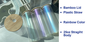 Gobelet en verre iridescent droit de 25 oz avec couvercle en bambou et paille, personnalisable par sublimation, en provenance de notre entrepôt aux États-Unis - Product Image 3