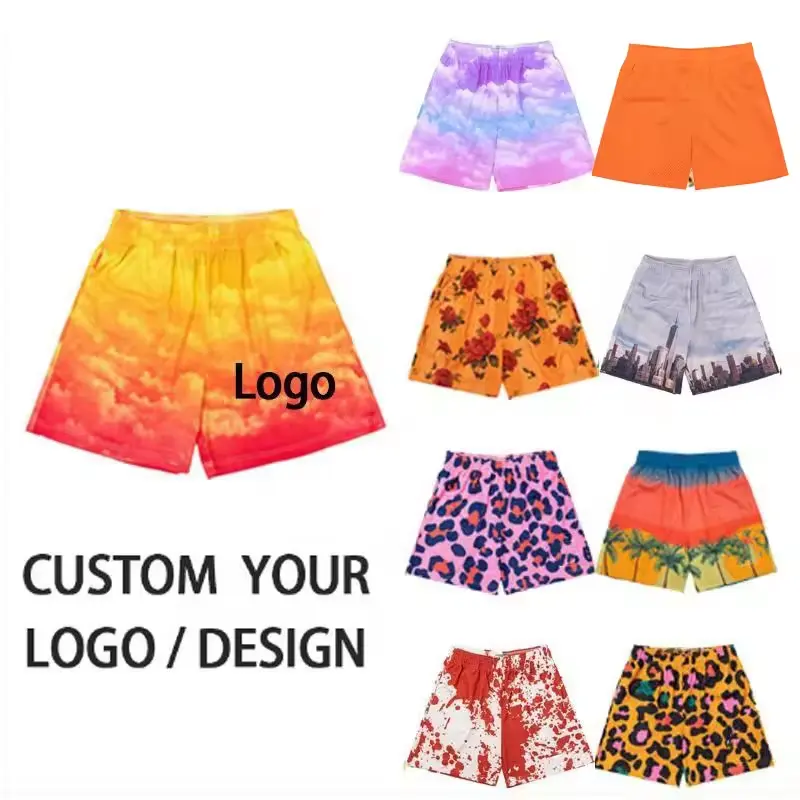 Custom Logo Workout Polyester 5 Inch Inseam Anime Double Layer Sweat Unisex Sports Basketball Mens Gym Mesh Shorts With Pocket