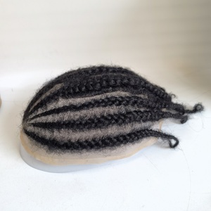 Base de encaje nudos Pop estilo Afro trenza cabello humano reemplazo tupé <span class=keywords><strong>para</strong></span> <span class=keywords><strong>hombres</strong></span> - Product Image 2