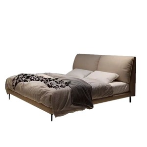 Leather <b>Bed</b> Modern Minimalist Master Bedroom <b>Bed</b> With Storage Space Genuine Leather Frosted Finish Low Box Design - Product Image 5