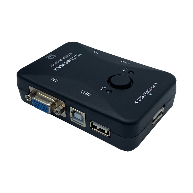 FJ-2UK-T(With Ordinary Line) Fjgear VGA KVM Switch 2 Port USB Manual Button Switch with Superior Video Quality up to 1920*1440