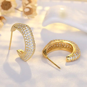 Orecchini a Cerchio Geometrici con Zirconi per Donne, Gioielli Eleganti e di Lusso, Regalo Quotidiano - Product Image 6