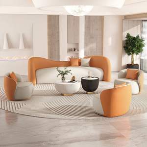 Nordic Set <span class=keywords><strong>Sofa</strong></span> kulit asli Modern sederhana desain melengkung untuk keluarga kecil atau area penerimaan Hotel untuk toko pakaian - Product Image 3