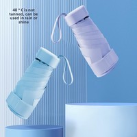 Parapluie de pluie solaire portable et compact à double usage pour femmes, protection UV, revêtement noir, parapluie plat à 6 plis, moderne, en stock