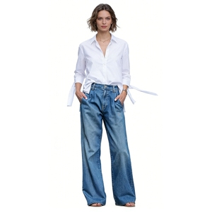 Pantalon en jean taille haute pour femme, coupe large, tendance - Product Image 4