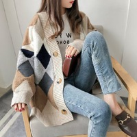 Cardigan décontracté pour femme à col en V, nouvelle tendance automne-hiver, motif rayé color block, manches classiques, 100 % coton, vente en gros