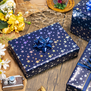 Blue Stars Pattern Gift <b>Wrap</b> <b>Paper</b> <b>Roll</b> 80GSM Metallized Coated Double Side Waterproof for Gift & Craft Packaging - Product Image 2