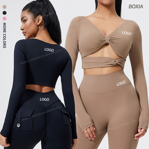 ベストセラー レディース 高品質 軽量 クロップトップ シームレス 長袖 ワークアウト ヨガブラトップ フィットネス活動用 新商品 - Product Image 1