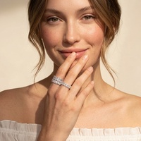 Bague d'éternité en argent S925 plaqué or avec moissanite taille poire 3*5mm, pavé complet, empilable, pour mariage et anniversaire, cadeau pour femme
