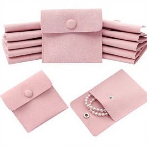 Pochette à bijoux en daim rose pâle, fermeture à pression, sac cadeau en microfibre pour bijoux fins et petits accessoires - Product Image 2