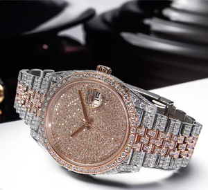 นาฬิกาหน้าปัดกระจกประดับเพชรโมอิสซาไนต์ พร้อมกลไกควอตซ์ ประดับด้วยหินเรืองแสง งานฝีมือประณีต หรูหรา ทนทาน - Product Image 5