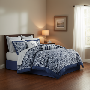 Ensemble de couette classique en coton 12 pièces, motif végétal brodé, taille King, literie pour la maison toute saison - Product Image 2