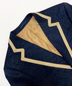 Costume d'affaires pour homme bleu marine, style smoking, simple boutonnage, en laine, grande taille, respirant, imperméable, avec plis sur le devant et doublure dorée - Product Image 5