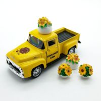 Modèle de camion en métal tournesol, ornement de voiture vintage, décoration tournesol, cadeau d'anniversaire