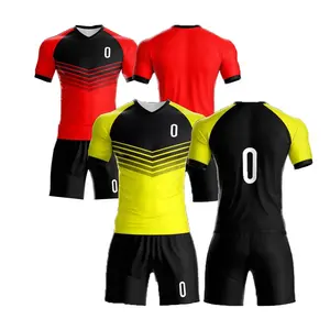Custom Polyester Red Black Design Soccer Jersey Wholesale Crew Collar Adult Men Football Uniform