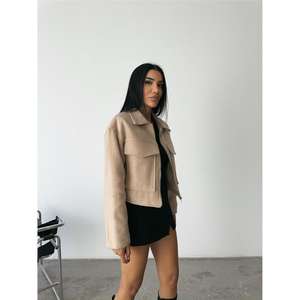 Chaqueta Bomber con Capucha de Cachemira para Mujer, Color Beige, Cierre Frontal, Estilo Universitario, Talla Grande, para Otoño y Primavera, Poliéster y Algodón - Product Image 4