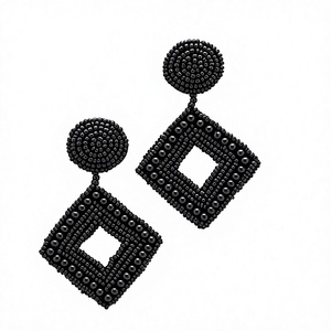 Pendientes de Moda Negros con Cuentas en Forma de Gota, Joyería Hecha a Mano con Forma de Diamante Geométrico para Mujer - Product Image 1