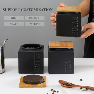 Hộp Đựng Thực Phẩm Hình Vuông Bằng Gốm Màu Đen Mờ Lớn Hộp Đựng Bộ Hộp Đựng Cà Phê Đường Trà Có Nắp Tre - Product Image 2